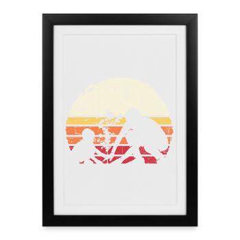 Silhouette du coucher de soleil : arbre de plantation familial - Affiche encadrée (27 × 37 cm) - noir - Devant