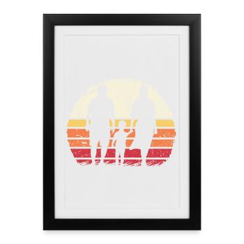 Silhouette de famille au coucher du soleil - Affiche encadrée (27 × 37 cm) - noir - Devant