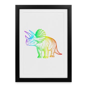 dinosaure triceratops arc-en-ciel - Affiche encadrée (27 × 37 cm) - noir - Devant