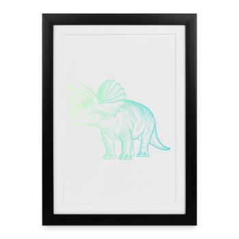 Dessin de dinosaure triceratops dégradé bleu vert - Affiche encadrée (27 × 37 cm) - noir - Devant