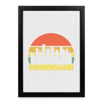 Birmingham Skyline Silhouette rétro vintage - Affiche encadrée (27 × 37 cm) - noir - Devant