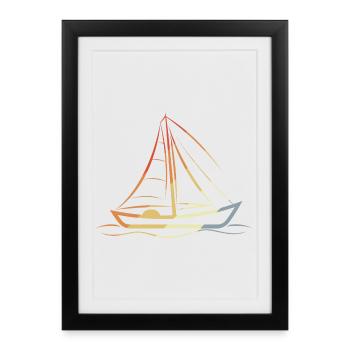 Retro Sailboat Line Art - Framed poster (27 × 37 cm) - black - Front