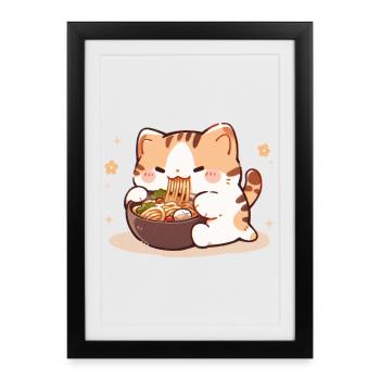 Mème de chat mangeant des spaghettis - Affiche encadrée (27 × 37 cm) - noir - Devant