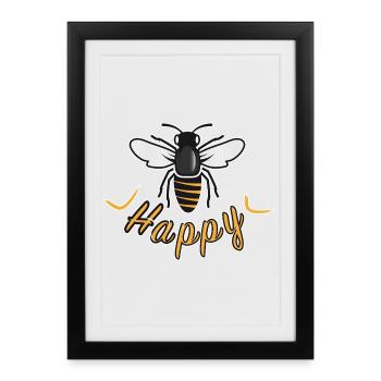 Abeille heureuse avec l’inscription « Happy » - Affiche encadrée (27 × 37 cm) - noir - Devant