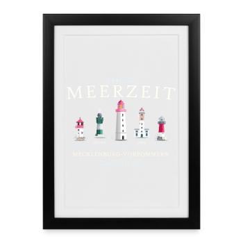 Rügen, Poel, Usedom, Hiddensee Dessin à la main - Affiche encadrée (27 × 37 cm) - noir - Devant