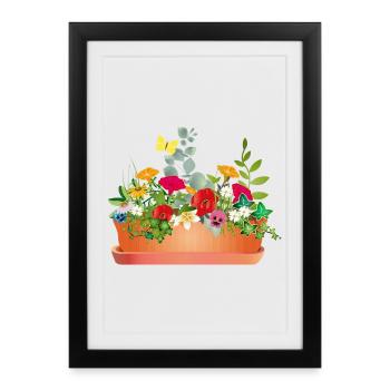 Fleurs colorées dans un bac à fleurs - Affiche encadrée (27 × 37 cm) - noir - Devant