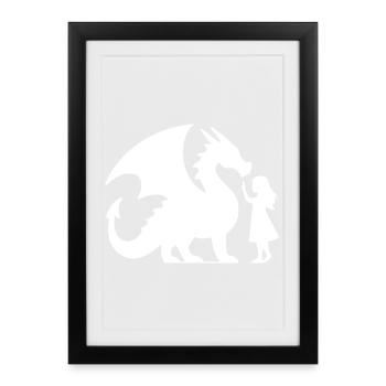 Mythical Dragon and Girl Silhouette Design - Framed poster (27 × 37 cm) - black - Front