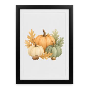 Pumpkins, oak leaves &amp; acorns - Framed poster (27 × 37 cm) - black - Front