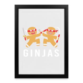 Bonhomme en pain d'épices Ninja de Noël en pain d'épices - Affiche encadrée (27 × 37 cm) - noir - Devant