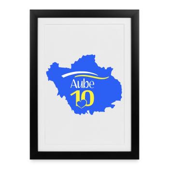 Aube 10 Carte Regionale Coeur - Affiche encadrée (27 × 37 cm) - noir - Devant