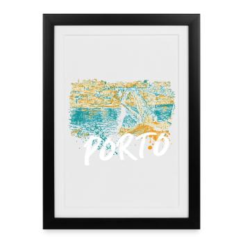 Pont D. Luis Porto illustration colorée Douro - Affiche encadrée (27 × 37 cm) - noir - Devant