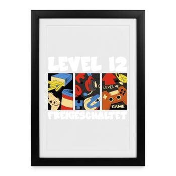 Level 12 Retro Game Collage pro gamer 12. - Framed poster (27 × 37 cm) - black - Front
