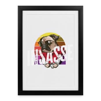 Inmate Retro Pug Funny Carnival Helau - Framed poster (27 × 37 cm) - black - Front