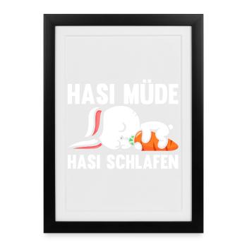 Shlafshirt Hase Hasi Müde Hasi Schlafen - Gerahmtes Poster (27 × 37 cm) - Schwarz - Vorne