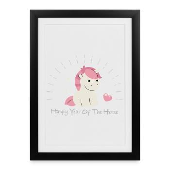 Adorable Pastel Horse Year of the Horse - Affiche encadrée (27 × 37 cm) - noir - Devant