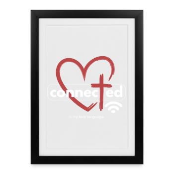Connecté à Jésus - Cœur - Croix - Amour - Affiche encadrée (27 × 37 cm) - noir - Devant