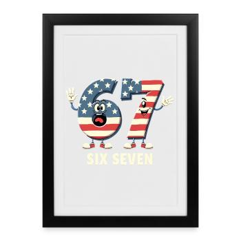 US Flag 67 Memes Six Seven - Affiche encadrée (27 × 37 cm) - noir - Devant
