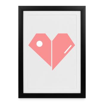 Cœur rose brisé – Forme abstraite - Affiche encadrée (27 × 37 cm) - noir - Devant
