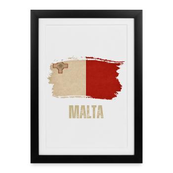 Drapeau grunge maltais, j’adore Malte - Affiche encadrée (27 × 37 cm) - noir - Devant