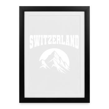 Switzerland Mountain Peak | White Monochrome - Framed poster (27 × 37 cm) - black - Front