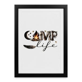 Vie de camp – Feu de camp, nature et liberté - Affiche encadrée (27 × 37 cm) - noir - Devant