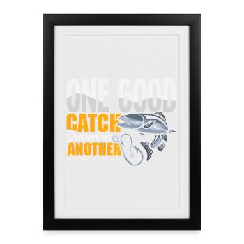 Fishing Angler Fish Fisherman Sayings Petri Heil - Framed poster (27 × 37 cm) - black - Front