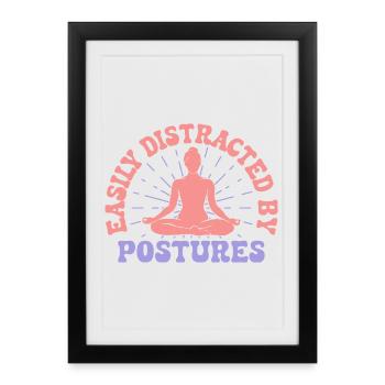 Yoga facilement distrait par des postures Yoga drôle - Affiche encadrée (27 × 37 cm) - noir - Devant
