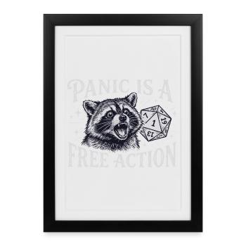 Panic is a Free Action – Raccoon D20 Design - Framed poster (27 × 37 cm) - black - Front