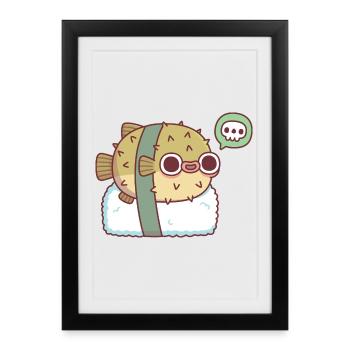 Cute Pufferfish Sushi Letting You Know Its Toxic - Framed poster (27 × 37 cm) - black - Front
