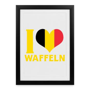 I Love Waffles Belgium Flag Heart Food Design - Framed poster (27 × 37 cm) - black - Front