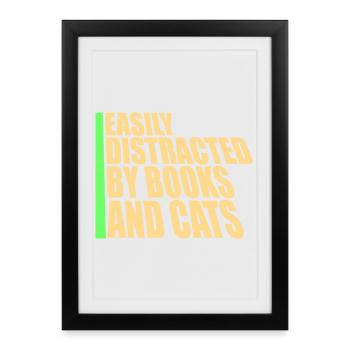 Facilement distrait par les livres et le livre des chats - Affiche encadrée (27 × 37 cm) - noir - Devant