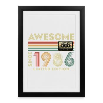 Cadeau de 40e anniversaire 1986 Vintage Rétro - Affiche encadrée (27 × 37 cm) - noir - Devant