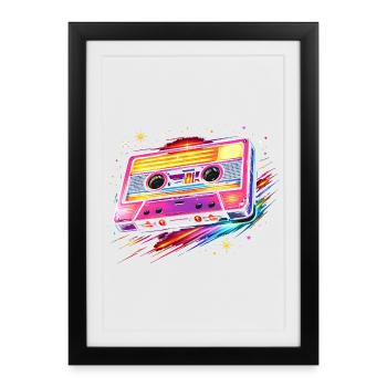 Retro Cassette Neon 80s Style - Framed poster (27 × 37 cm) - black - Front