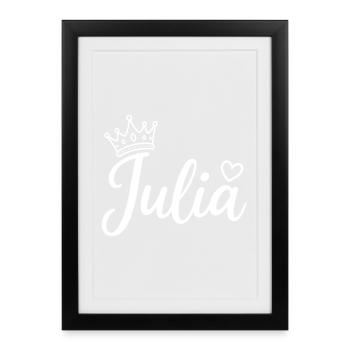 Juliette Nom Couronne Calligraphie personnalisée - Affiche encadrée (27 × 37 cm) - noir - Devant