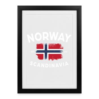 Norway Scandinavia Collegestyle Norwegen Flagge  - Gerahmtes Poster (27 × 37 cm) - Schwarz - Vorne