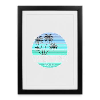Mode de vacances Palmiers rétro, Sunset Beach - Affiche encadrée (27 × 37 cm) - noir - Devant