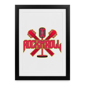 Micro rétro Rock 'N' Roll avec guitares - Affiche encadrée (27 × 37 cm) - noir - Devant