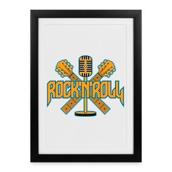 Micro rétro Rock 'N' Roll avec guitares - Affiche encadrée (27 × 37 cm) - noir - Devant