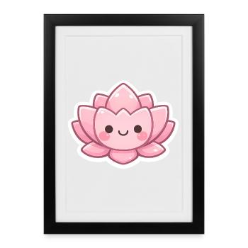 Kawaii Lotus Blossom Rose - Affiche encadrée (27 × 37 cm) - noir - Devant