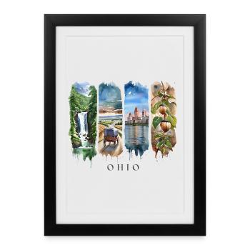 Ohio Travel – Cœur de tout et histoire - Affiche encadrée (27 × 37 cm) - noir - Devant