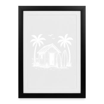 Beach Hut Surfboards Palm Trees Holidays Summer - Framed poster (27 × 37 cm) - black - Front