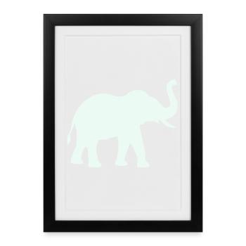 Elephant Silhouette Mint Pastel - Framed poster (27 × 37 cm) - black - Front