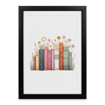 Bücher mit Blumen - Gerahmtes Poster (27 × 37 cm) - Schwarz - Vorne