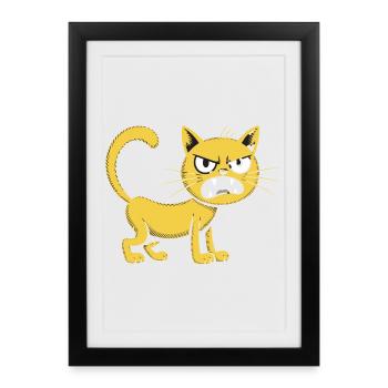 Dessin animé drôle et agressif du chat jaune en colère - Affiche encadrée (27 × 37 cm) - noir - Devant