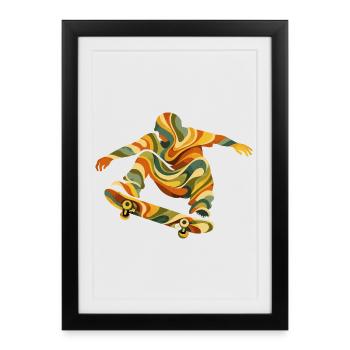 Skateur Vagues Rétro | Design Skate Vintage Psyché - Affiche encadrée (27 × 37 cm) - noir - Devant