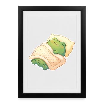 Grenouille qui dort - Affiche encadrée (27 × 37 cm) - noir - Devant