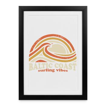 Design de surf de la côte baltique – Rétro Orange - Affiche encadrée (27 × 37 cm) - noir - Devant