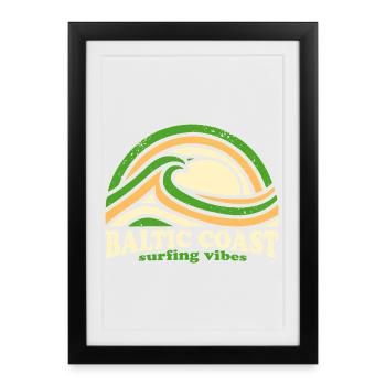 Baltic Coast Surf Design – Rétro Green - Affiche encadrée (27 × 37 cm) - noir - Devant
