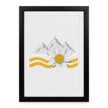 Montagnes des Alpes avec des fleurs d’Edelweiss Paysage naturel - Affiche encadrée (27 × 37 cm) - noir - Devant