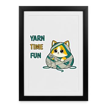 Cute Yarn Kitty Baby Cat Kawaii Sticker Gift Art - Framed poster (27 × 37 cm) - black - Front